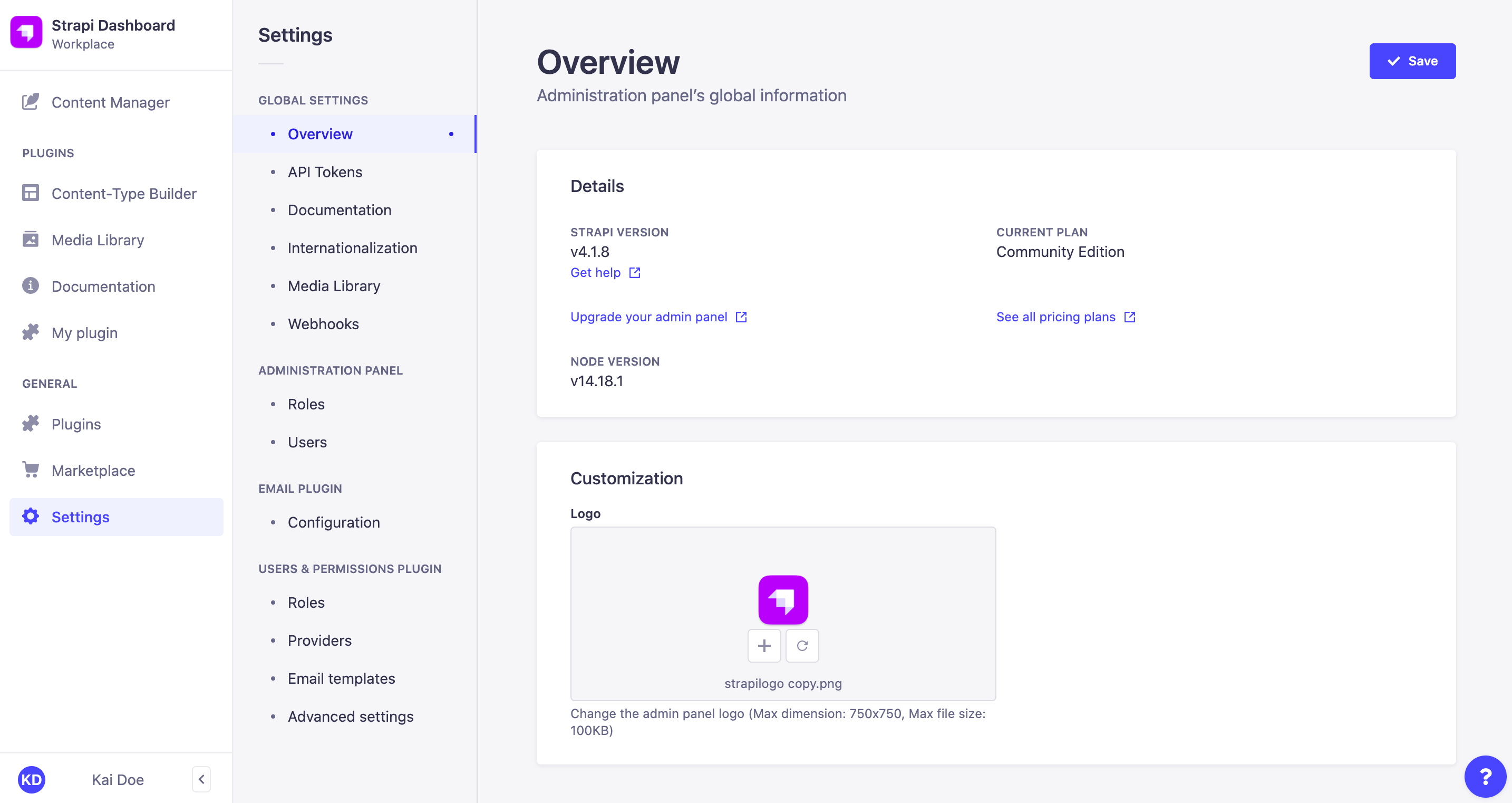 Custom logo settings